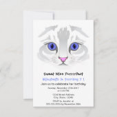 かわいい虎猫猫の漫画の青い女の子の誕生会 招待状 (正面)