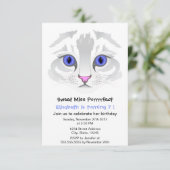 かわいい虎猫猫の漫画の青い女の子の誕生会 招待状 (スタンド正面)