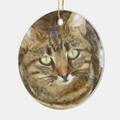 かわいい虎猫見上げる鉛筆のスケッチ セラミックオーナメント (左)