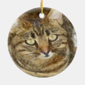 かわいい虎猫見上げる鉛筆のスケッチ セラミックオーナメント (裏面)