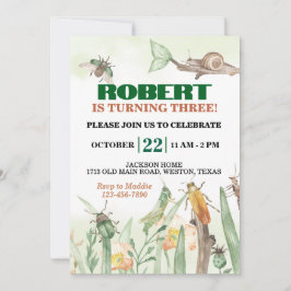 かわいい虫とカタツムリ誕生日 招待状