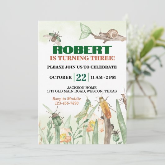 かわいい虫とカタツムリ誕生日 招待状 (スタンド正面)