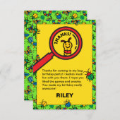 かわいい虫と昆虫の子供の誕生日パーティー サンキューカード (正面/裏面)