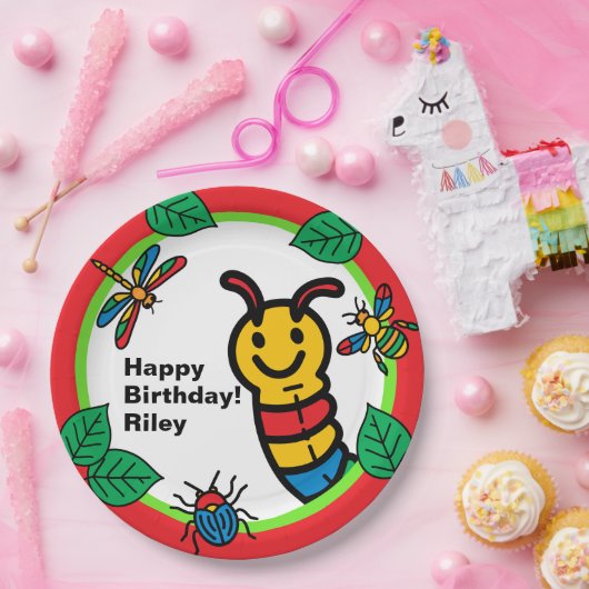 かわいい虫と昆虫の子供の誕生日 ペーパープレート (パーティー)