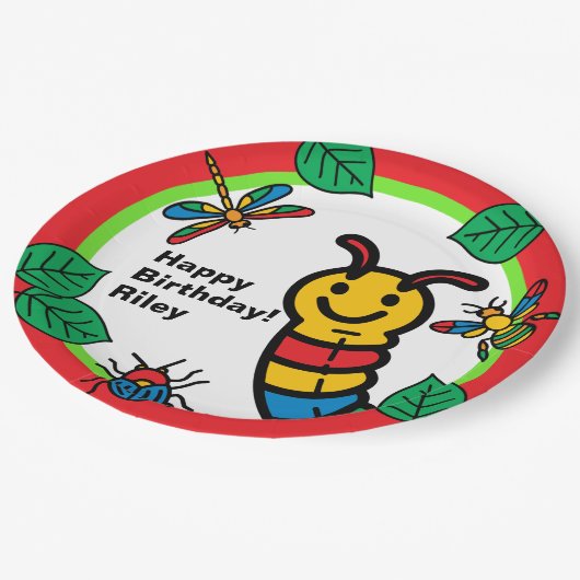 かわいい虫と昆虫の子供の誕生日 ペーパープレート (アングル)