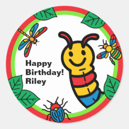 かわいい虫と昆虫の子供の誕生日 ラウンドシール