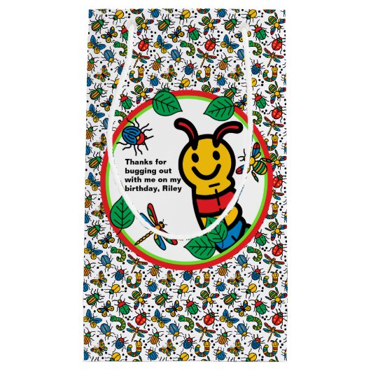 かわいい虫と虫の子供の誕生日パーティー スモールペーパーバッグ (正面)