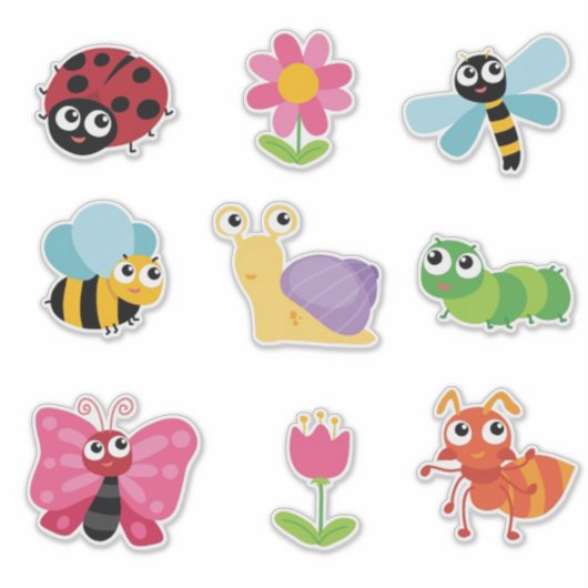 かわいい虫と虫 シール (正面)