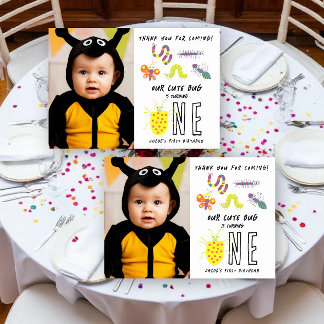 かわいい虫の子供の1歳の誕生日パーティー サンキューカード