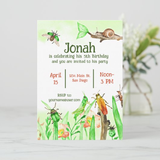 かわいい虫の少年の誕生日パーティカスタムー 招待状 (スタンド正面)