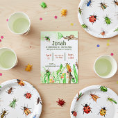 かわいい虫の少年の誕生日パーティカスタムー 招待状