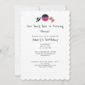 かわいい虫の庭のハチさんの3歳の誕生日パーティー 招待状 (正面)