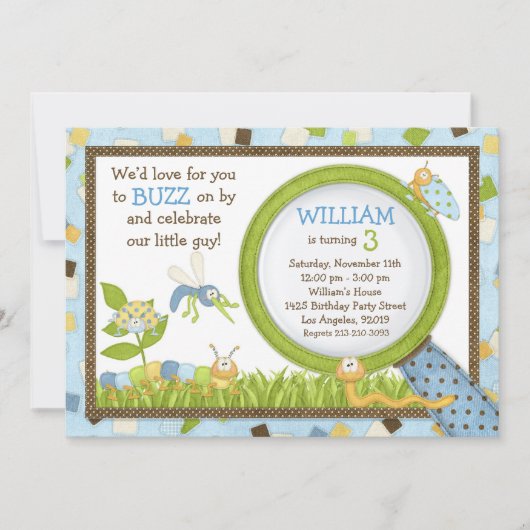 かわいい虫の誕生日のパーティの招待状 招待状 (正面)