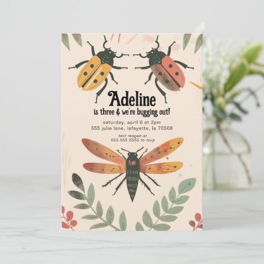 かわいい虫をテーマにした誕生日パーティーの招待状 招待状 (スタンド正面)