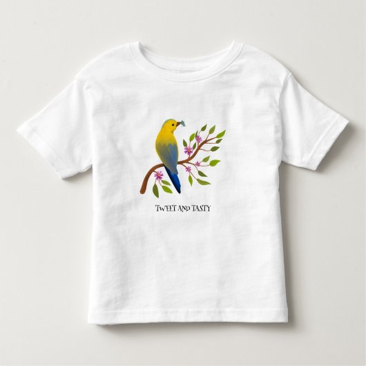 かわいい虫 おいしい カラフルな 鳥 トドラーTシャツ (正面)