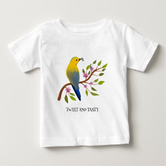 かわいい虫 おいしい カラフルな 鳥 女の子らしい ベビーTシャツ (正面)