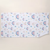 かわいい虹とハート模様 ビーチタオル (正面)