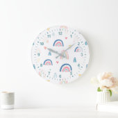 かわいい虹とハート模様 ラージ壁時計 (ホーム)