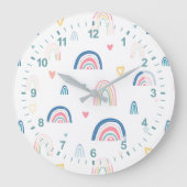 かわいい虹とハート模様 ラージ壁時計 (正面)