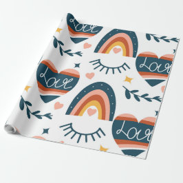 かわいい虹とハート ラッピングペーパー