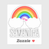 かわいい虹とピンクのハート名 シール (シート)