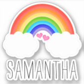 かわいい虹とピンクのハート名 シール (正面)