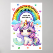 かわいい虹とユニコーンの三番目の誕生日パーティー ポスター (正面)