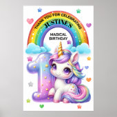 かわいい虹とユニコーンの1歳の誕生日パーティー ポスター (正面)