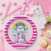 かわいい虹とユニコーンの1歳の誕生日 ペーパープレート (パーティー)