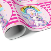 かわいい虹とユニコーンの1歳の誕生日 ラッピングペーパー (ロールコーナー)