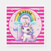 かわいい虹とユニコーンの1歳誕生日 スタンダードランチョンナプキン (正面)