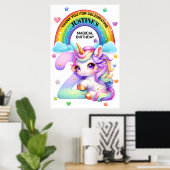 かわいい虹とユニコーンの2歳の誕生日パーティー ポスター (ホームオフィス)