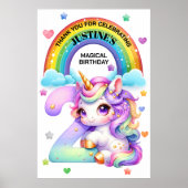 かわいい虹とユニコーンの2歳の誕生日パーティー ポスター (正面)