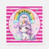かわいい虹とユニコーンの3回目の誕生日 スタンダードランチョンナプキン (正面)