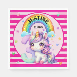 かわいい虹とユニコーンの3回目の誕生日 スタンダードランチョンナプキン