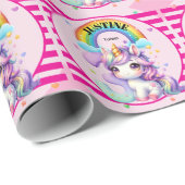 かわいい虹とユニコーンの3回目の誕生日 ラッピングペーパー (ロールコーナー)