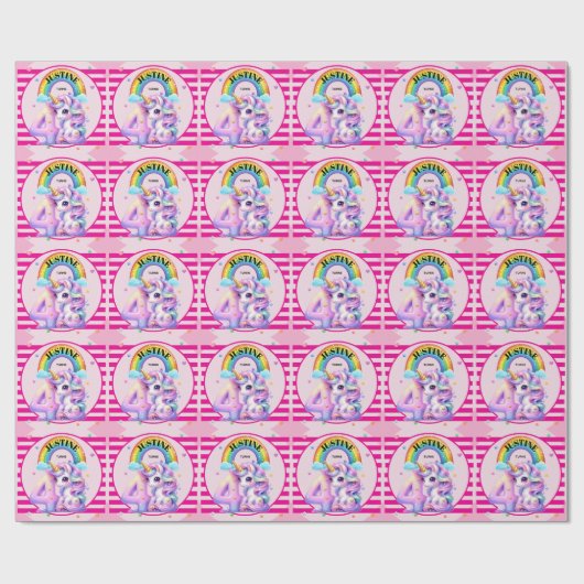 かわいい虹とユニコーンの4歳の誕生日 ラッピングペーパー (フラット)