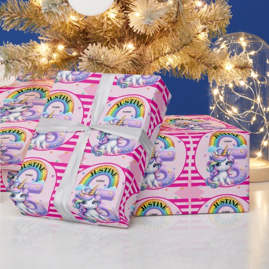 かわいい虹とユニコーンの5歳の誕生日 ラッピングペーパー (クリスマス)