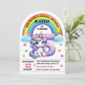 かわいい虹とユニコーンの5歳誕生日パーティー 招待状 (スタンド正面)