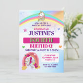 かわいい虹とユニコーン任意の年齢の誕生日パーティー 招待状 (スタンド正面)