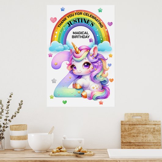 かわいい虹とユニコーン第2誕生日パーティー ポスター (キッチン)