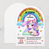 かわいい虹とユニコーン第2誕生日パーティー 招待状 (正面/裏面)
