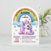 かわいい虹とユニコーン1歳の誕生日パーティー 招待状 (スタンド正面)