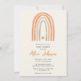 かわいい虹と星のボヘミアンベイビーシャワー 招待状