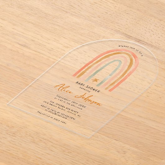 かわいい虹と星ぼほ赤ちゃんシャワーアーチ アクリル招待状 (レイダウン)