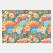 かわいい虹と花模様水彩 ラッピングペーパーシート (正面2)