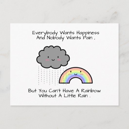 かわいい虹と雨雲の幸せの引用 ポストカード (正面)