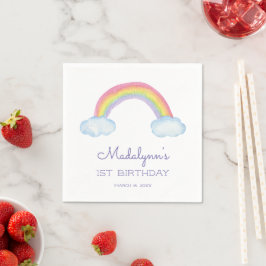 かわいい虹と雲と紫の誕生日 スタンダードカクテルナプキン