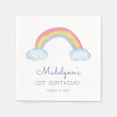かわいい虹と雲と紫の誕生日 スタンダードカクテルナプキン (正面)