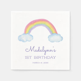 かわいい虹と雲と紫の誕生日 スタンダードカクテルナプキン